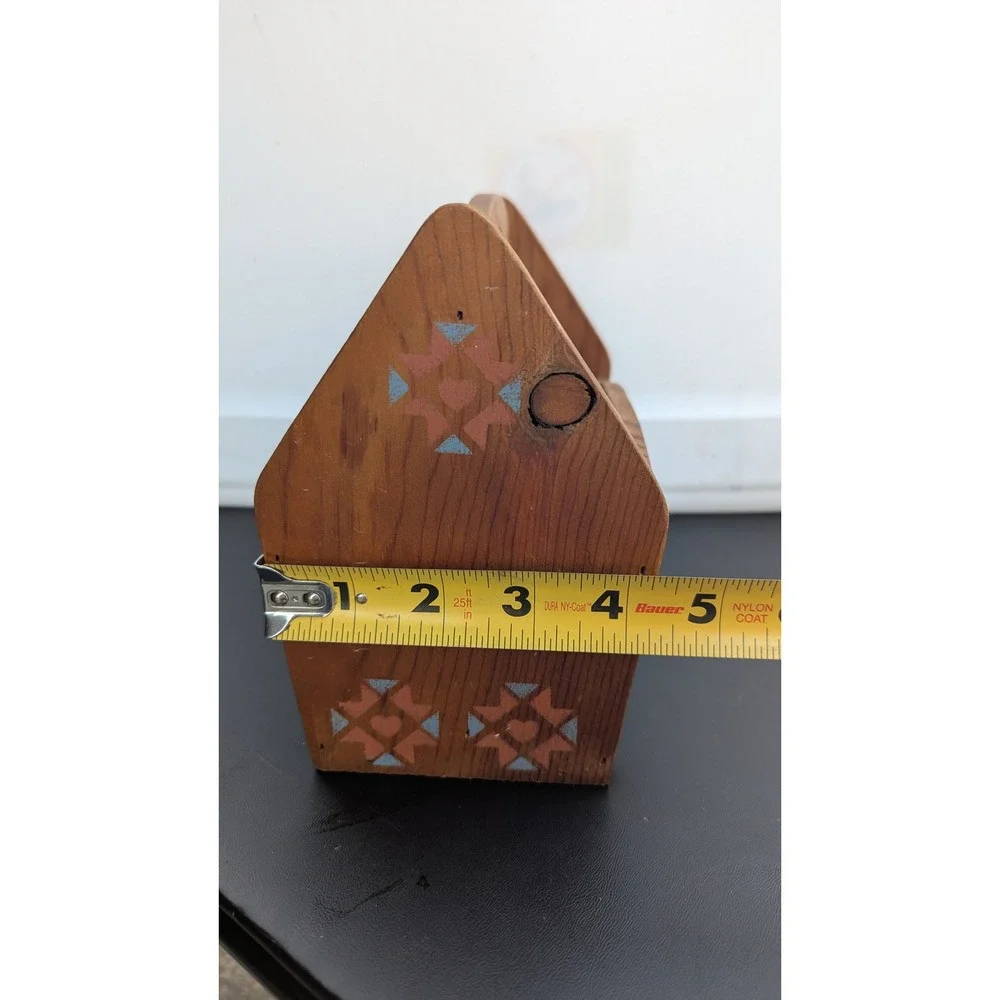 Vintage Rustic Wooden Caddy Organizer Stenciled Heart Folk Art Mail Sorter
